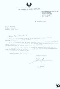 Letter from Premier John Bannon 